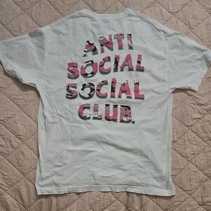 Anti Social Social Club White Tee with Pink and Black Text